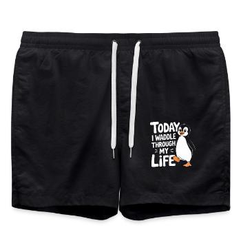 Today I'm waddling through my life Penguin - Swim Trunks - black - Front - AI Model Male 185 light (185cm)