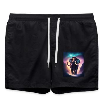 Cool mammoth with purple background - Swim Trunks - black - Front - AI Model Male 185 light (185cm)