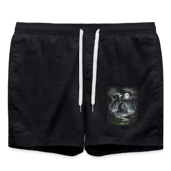 Dunkles Cottagecore Mondscheinhäuser - Badeshorts - Schwarz - Vorne - AI Model Male 185 light (185cm)