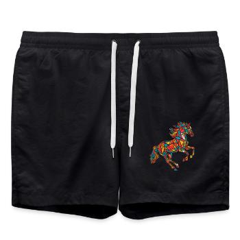 Buntes Geometrisches Bauernhoftier Grafik - Badeshorts - Schwarz - Vorne - AI Model Male 185 light (185cm)