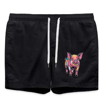 Graphique géométrique coloré de cochon de ferme - Short de bain - noir - Devant - AI Model Male 185 light (185cm)