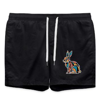 Lapin graphique géométrique d’animal de la ferme - Short de bain - noir - Devant - AI Model Male 185 light (185cm)