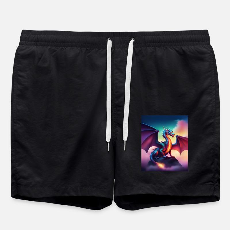 Dragon on a cliff - Swim Trunks - black