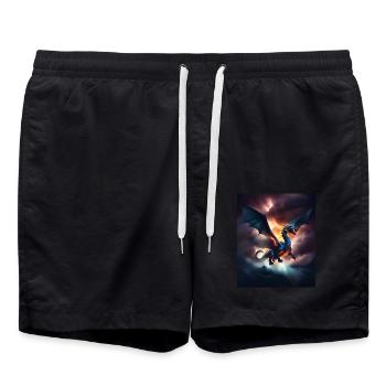 Cooler Drache, der über die Wolken fliegt - Badeshorts - Schwarz - Vorne - AI Model Male 185 light (185cm)