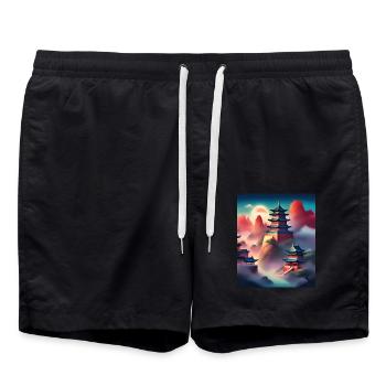 Châteaux japonais sur les montagnes - Short de bain - noir - Devant - AI Model Male 185 light (185cm)