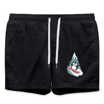 Coole Pinguin Snowboard Abenteuer - Badeshorts - Schwarz - Vorne - AI Model Male 185 light (185cm)