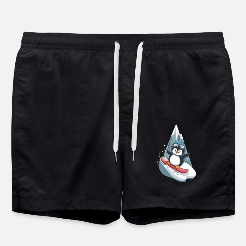 Coole Pinguin Snowboard Abenteuer - Badeshorts - Schwarz
