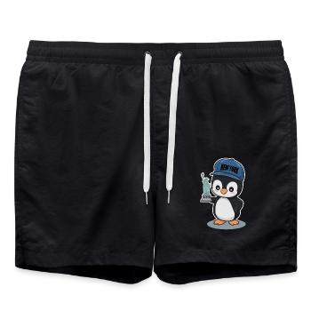 Pingouin mignon avec chapeau de New York - Short de bain - noir - Devant - AI Model Male 185 light (185cm)