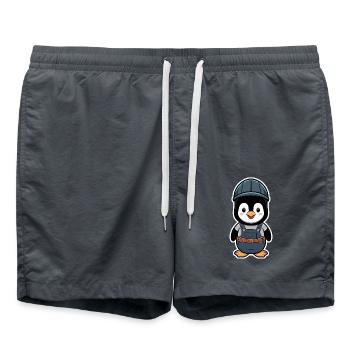 Pingouin avec casque d’ouvrier du bâtiment et salopette - Short de bain - charbon - Devant - AI Model Male 185 light (185cm)