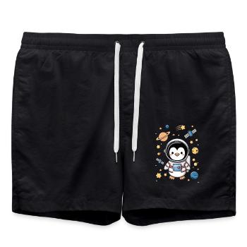 Weltraum Pinguin Abenteuer Astronaut - Badeshorts - Schwarz - Vorne - AI Model Male 185 light (185cm)