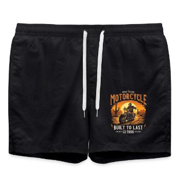 Jahrgang 1966 geboren Motorrad Biker - Badeshorts - Schwarz - Vorne - AI Model Male 185 light (185cm)