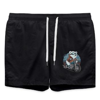 Ours sur l’aventure à moto style rétro - Short de bain - noir - Devant - AI Model Male 185 light (185cm)