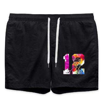 NUMÉRO 12 : 12E ANNIVERSAIRE DE HOCKEY SUR GLACE - Short de bain - noir - Devant - AI Model Male 185 light (185cm)