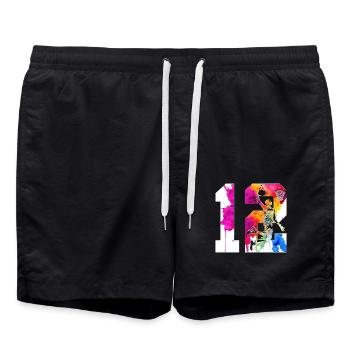 12E ANNIVERSAIRE BASKET-BALL NUMÉRO 12 - Short de bain - noir - Devant - AI Model Male 185 light (185cm)