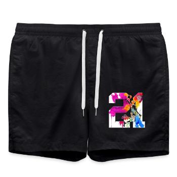 21ST BIRTHDAY BASKETBALL NUMBER 21 - Swim Trunks - black - Front - AI Model Male 185 light (185cm)