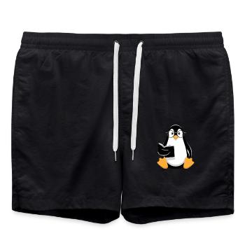 pingouin lisant avec des lunettes illustration - Short de bain - noir - Devant - AI Model Male 185 light (185cm)
