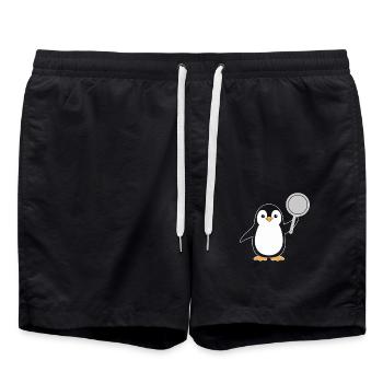 Penguin with pan illustrations for - Swim Trunks - black - Front - AI Model Male 185 light (185cm)