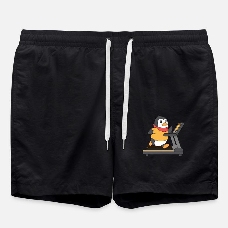Funny penguin running on treadmill - Swim Trunks - black