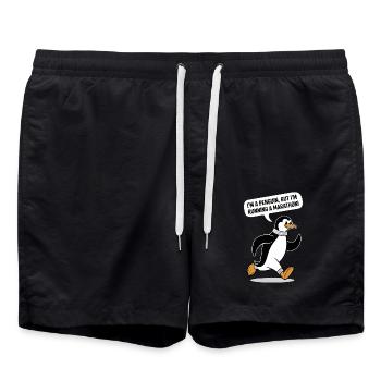 Motif pingouin marathonien - Short de bain - noir - Devant - AI Model Male 185 light (185cm)