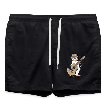 Cooler Pinguin Mit Gitarre Und Hut - Badeshorts - Schwarz - Vorne - AI Model Male 185 light (185cm)