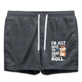Lustiger Hamster Fotografie Spruch - Badeshorts - Anthrazit - Vorne - AI Model Male 185 light (185cm)