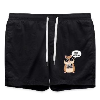 Photographer Hamster: Here to snap and roll - Swim Trunks - black - Front - AI Model Male 185 light (185cm)