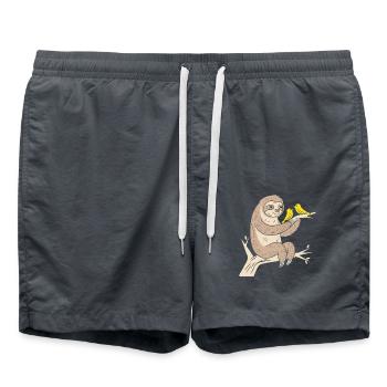 Gemütliches Faultier Mit Vögeln Illustration - Badeshorts - Anthrazit - Vorne - AI Model Male 185 light (185cm)