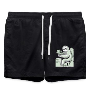 Relaxed Sloth Vegan Vegetarian Delight - Swim Trunks - black - Front - AI Model Male 185 light (185cm)