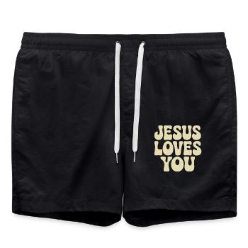 Jesus Liebt Dich Christen Spruch - Badeshorts - Schwarz - Vorne - AI Model Male 185 light (185cm)