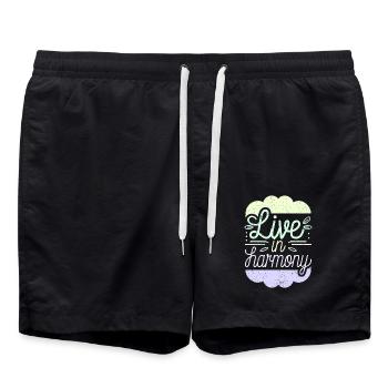 Inspire Spirituality Quote: Live in Harmony - Swim Trunks - black - Front - AI Model Male 185 light (185cm)