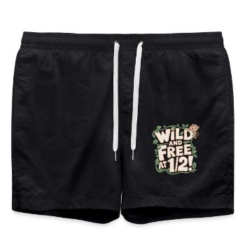 Half-year-old birthday wild and free - Swim Trunks - black - Front - AI Model Male 185 light (185cm)