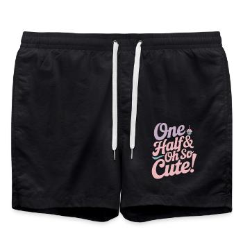Half year birthday: One half and so cute! - Swim Trunks - black - Front - AI Model Male 185 light (185cm)