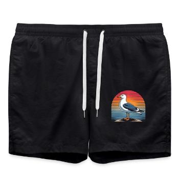 Seagull Retro Sunset Beach Vibes Nature - Swim Trunks - black - Front - AI Model Male 185 light (185cm)