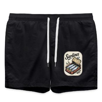 Sardinen In Der Dose Illustration - Badeshorts - Schwarz - Vorne - AI Model Male 185 light (185cm)
