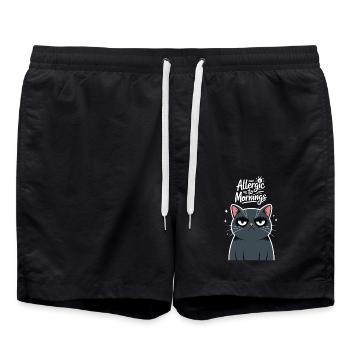 Allergic To Mornings Katze Lustig Humorvolle - Badeshorts - Schwarz - Vorne - AI Model Male 185 light (185cm)