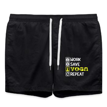 Travailler, économiser, Yoga, répéter - Yoga Saying - Short de bain - noir - Devant - AI Model Male 185 light (185cm)