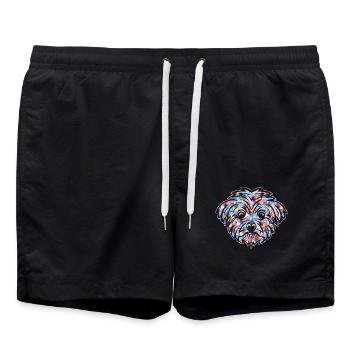 Cute Maltese Geometric - Swim Trunks - black - Front - AI Model Male 185 light (185cm)