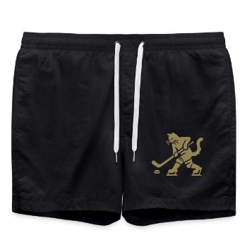 Katze Eishockey Minimalistisch Silhouette Spieler - Swim Trunks - black - Front - AI Model Male 185 light (185cm)