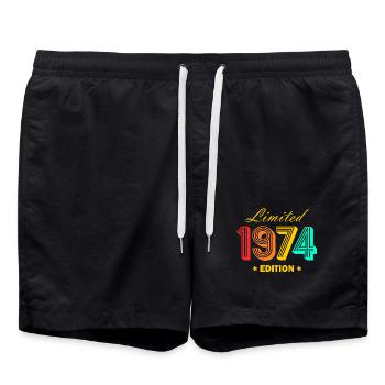 Vintage 1974 Né Homme Limité 1974 Anniversaire - Short de bain - noir - Devant - AI Model Male 185 light (185cm)