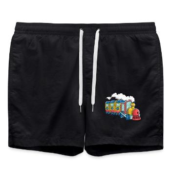 Bunte Dampflok für Kinder - Badeshorts - Schwarz - Vorne - AI Model Male 185 light (185cm)