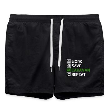 Work, Save, Caravan, Repeat - Camping Spruch - Swim Trunks - black - Front - AI Model Male 185 light (185cm)