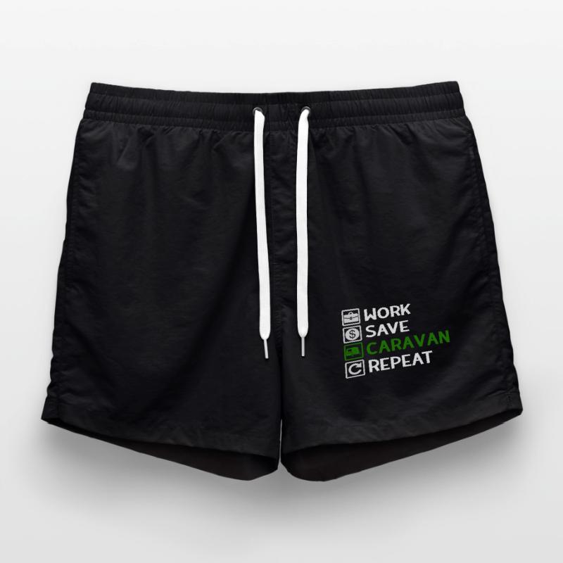 Work, Save, Caravan, Repeat - Camping Spruch Badeshorts