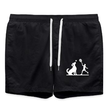 Dog and Owner Tennis Friends Silhouette - Swim Trunks - black - Front - AI Model Male 185 light (185cm)
