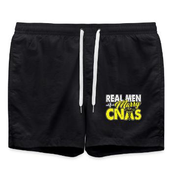 CNA Real Men Marry CNAs - Swim Trunks - black - Front - AI Model Male 185 light (185cm)