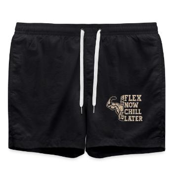 Powerlifting Bodybuilder Flex Now Chill Later Gym - Badeshorts - Schwarz - Vorne - AI Model Male 185 light (185cm)