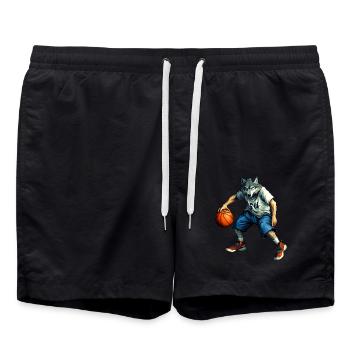 Wolf Basketballer - Badeshorts - Schwarz - Vorne - AI Model Male 185 light (185cm)