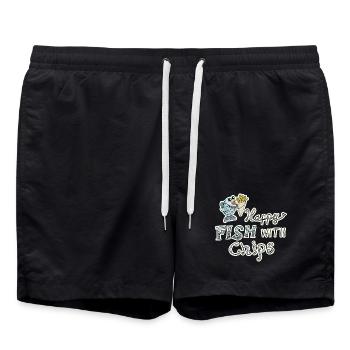 Poisson avec des frites! Nourriture délicieuse dicton drôle - Short de bain - noir - Devant - AI Model Male 185 light (185cm)