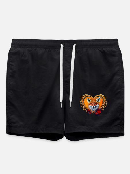 Wonderful fox head with heart - Swim Trunks - black