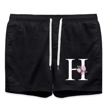 Zarte Pfingstrosen Blumenmotiv H - Badeshorts - Schwarz - Vorne - AI Model Male 185 light (185cm)