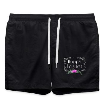 Happy Easter Blumen Oster Schriftzug - Badeshorts - Schwarz - Vorne - AI Model Male 185 light (185cm)